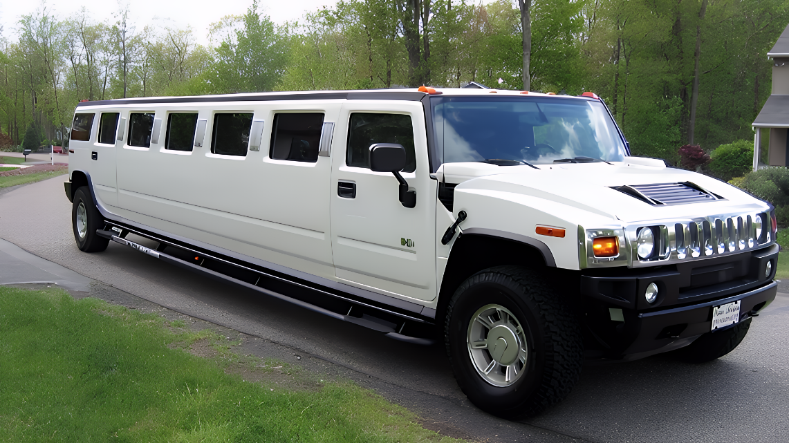 18-passenger white Hummer limousine exterior